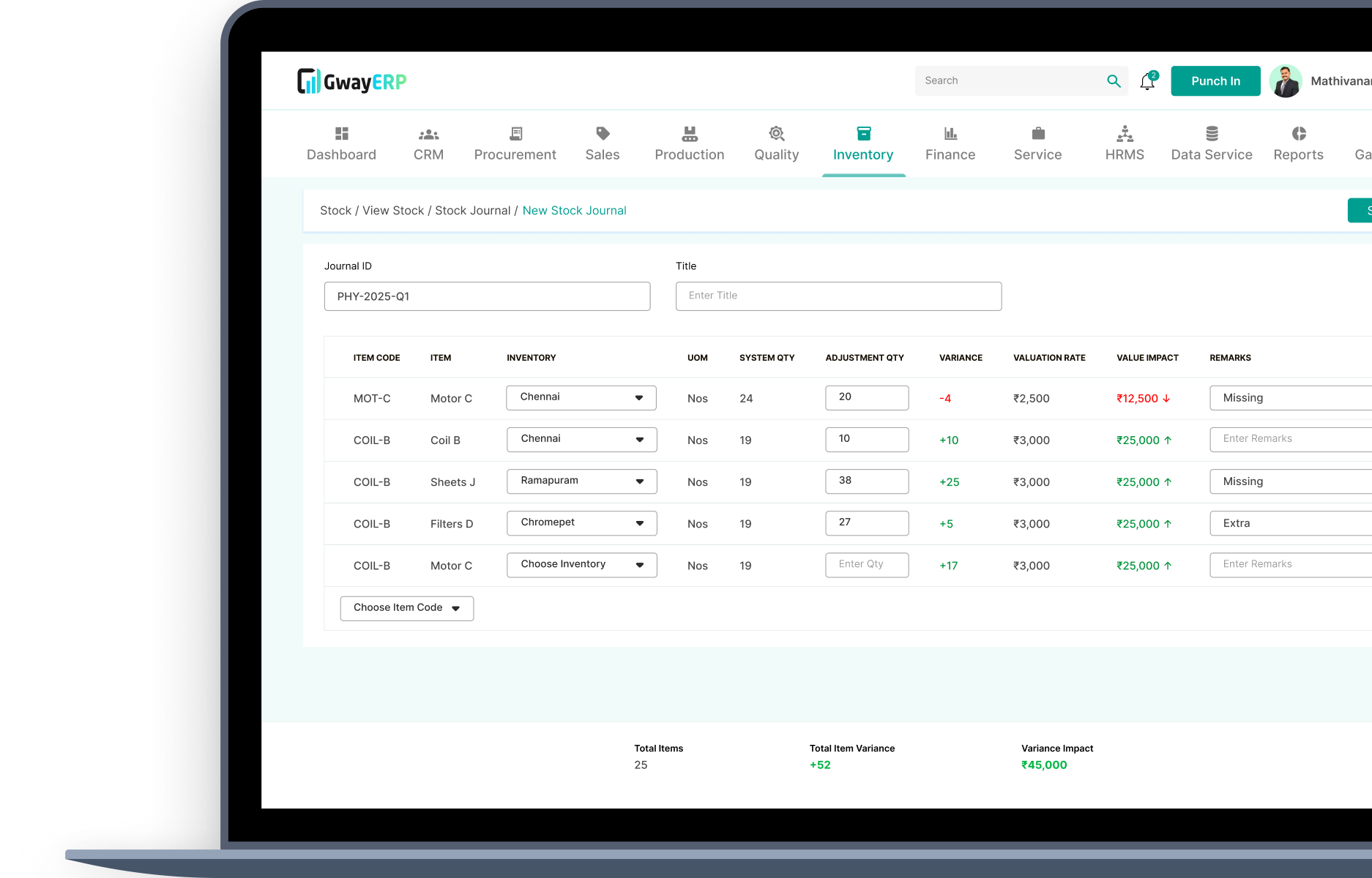 Stock Reconciliation & Journal