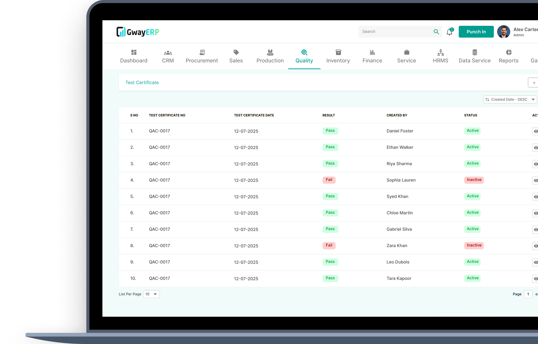 QC Test Certificates